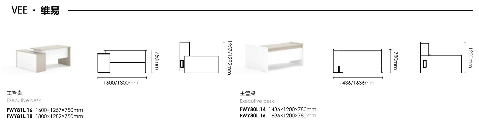 維易系列板式主管領(lǐng)導(dǎo)辦公桌尺寸圖